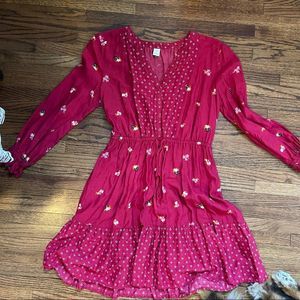 Red floral dress mini long sleeve